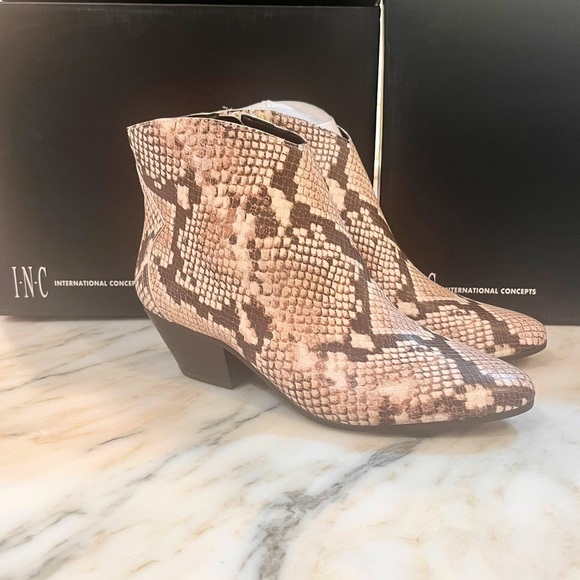 INC Women's Idra Block-Heel Booties, Tan Snake, Created for Macy's Women's Shoes - Picture 6 of 11